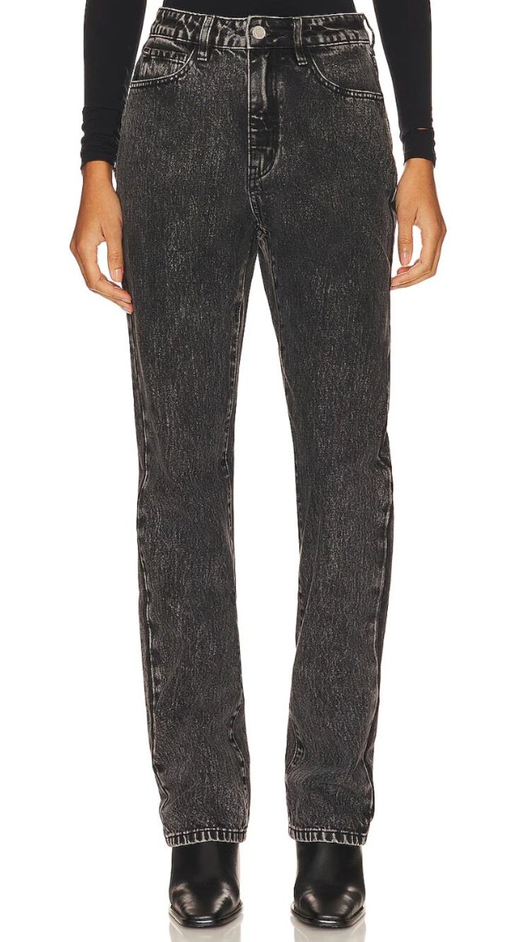 WeWoreWhat Revolve NWT High Rise Relaxed Straight Leg Jeans Black Acid Wash 25